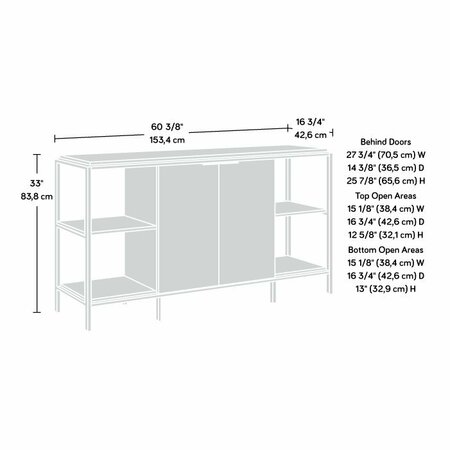 Sauder International Lux Entertain Credenza Sm , Accommodates up to a 65 in. TV weighing 70 lbs 428195